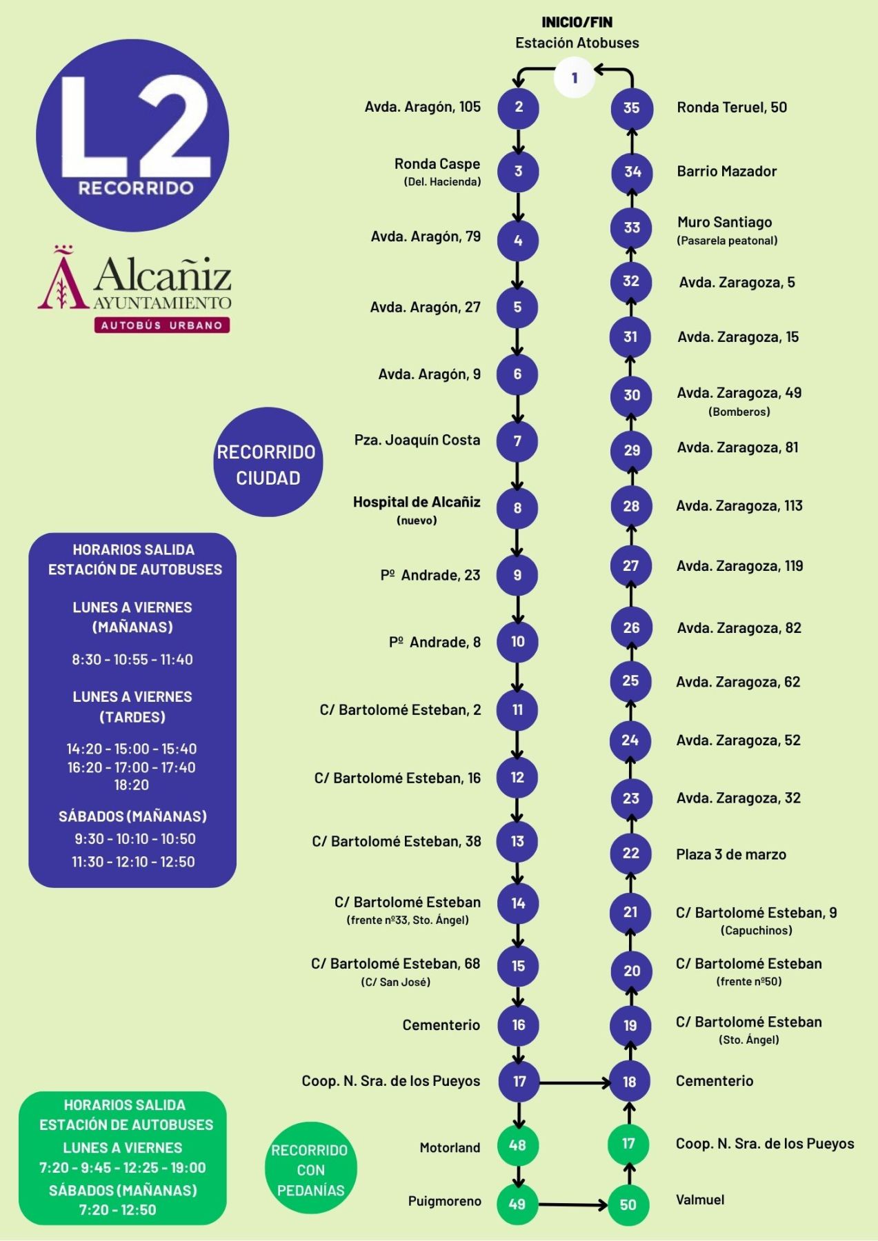 Línea 1 y 2 del bus de Alcañiz./ Ayto. Alcañiz