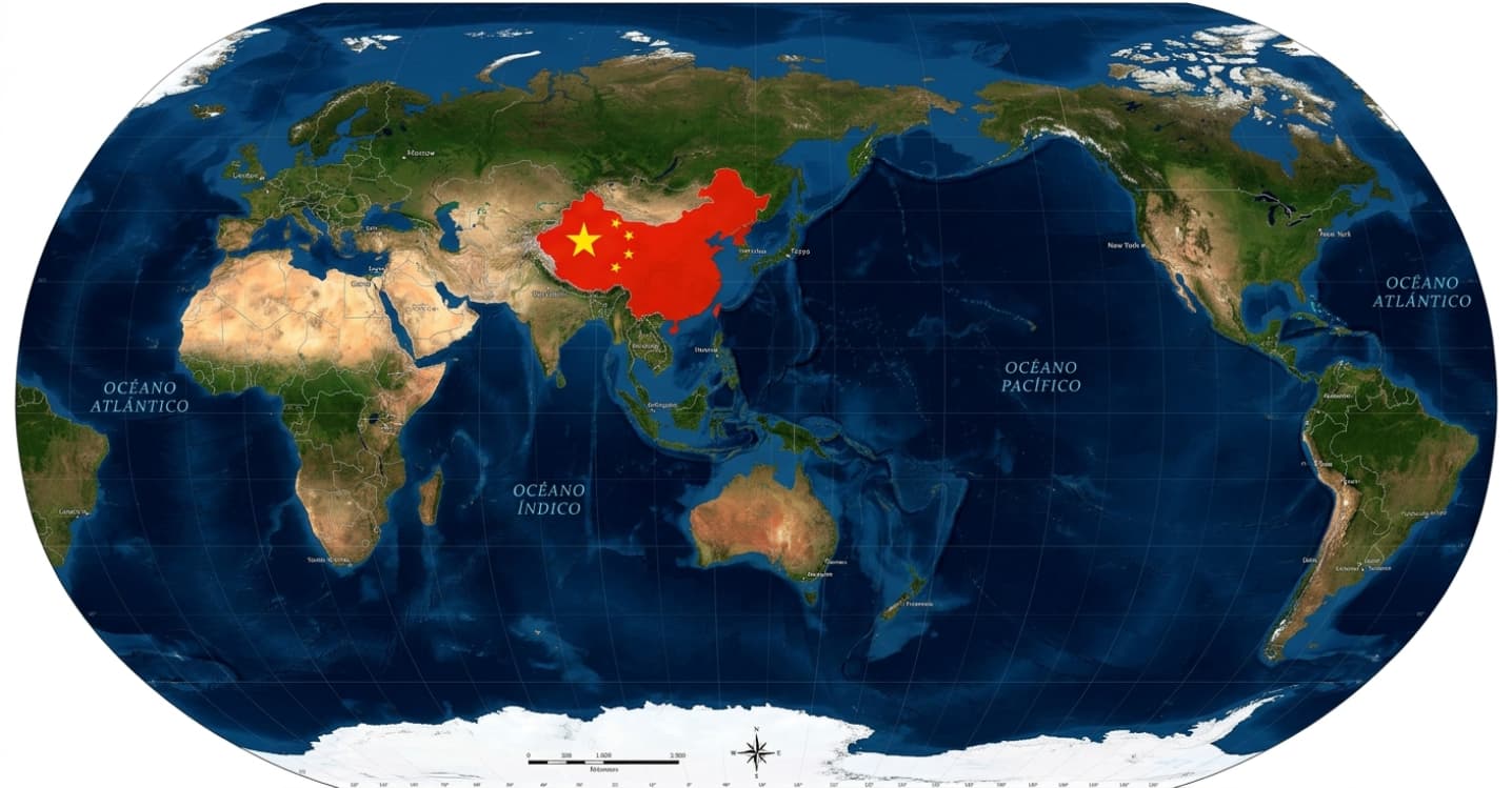China en la parte central del mapa mundi./ IA GEMINI