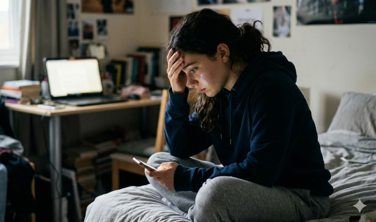 Adolescente acosada en las redes sociales./ Google Gemini