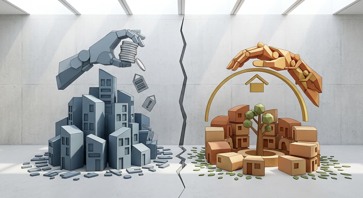 La controversia entre la vivienda como bien de mercado o necesidad básica a proteger./ IA Google Gemini